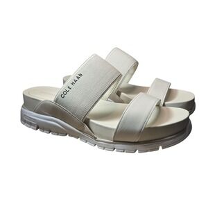 Cole Haan Zerogrand Womens 9.5 Ivory White Leather Elastic Slide Sandals W17044